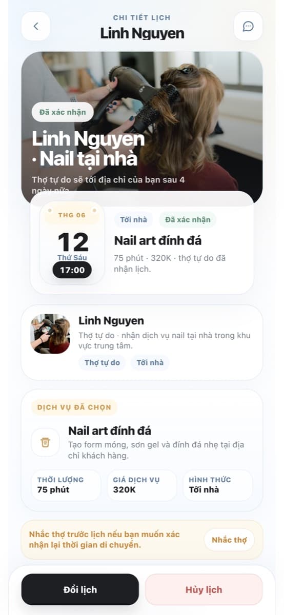 GlossLink Beautiful: Chi tiết lịch hẹn
